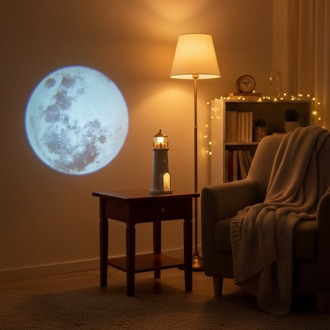 Veilleuse à Projection de Lumière de Lune avec Télécommande – جهاز عرض ضوء القمر
